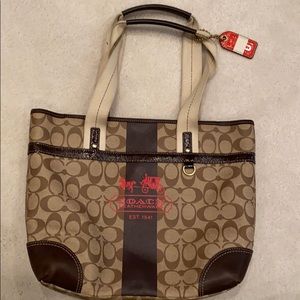 Authentic Coach Heritage Striped Logo Coated Tote